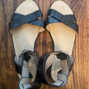 Antonio Melani Size 8.5 DUANE Black Leather Cross Sandals New Womens Shoes